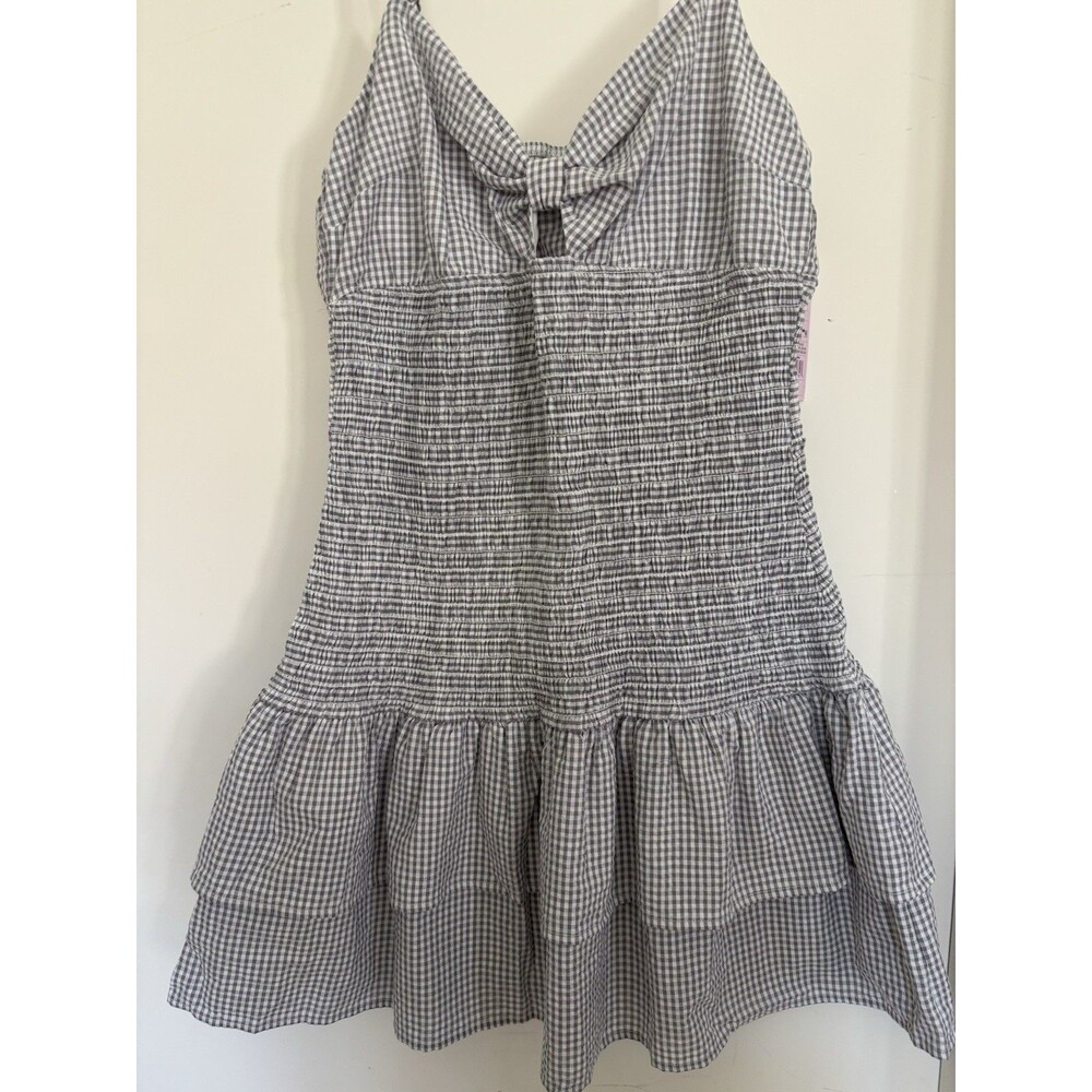 Women’s Smocked Mini Skater Dress Light Gray Checkered Medium Wild Fable - Picture 3 of 9